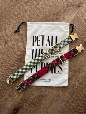 The Foggy Dog Green Gingham + Red Tartan Plaid Dog Collars